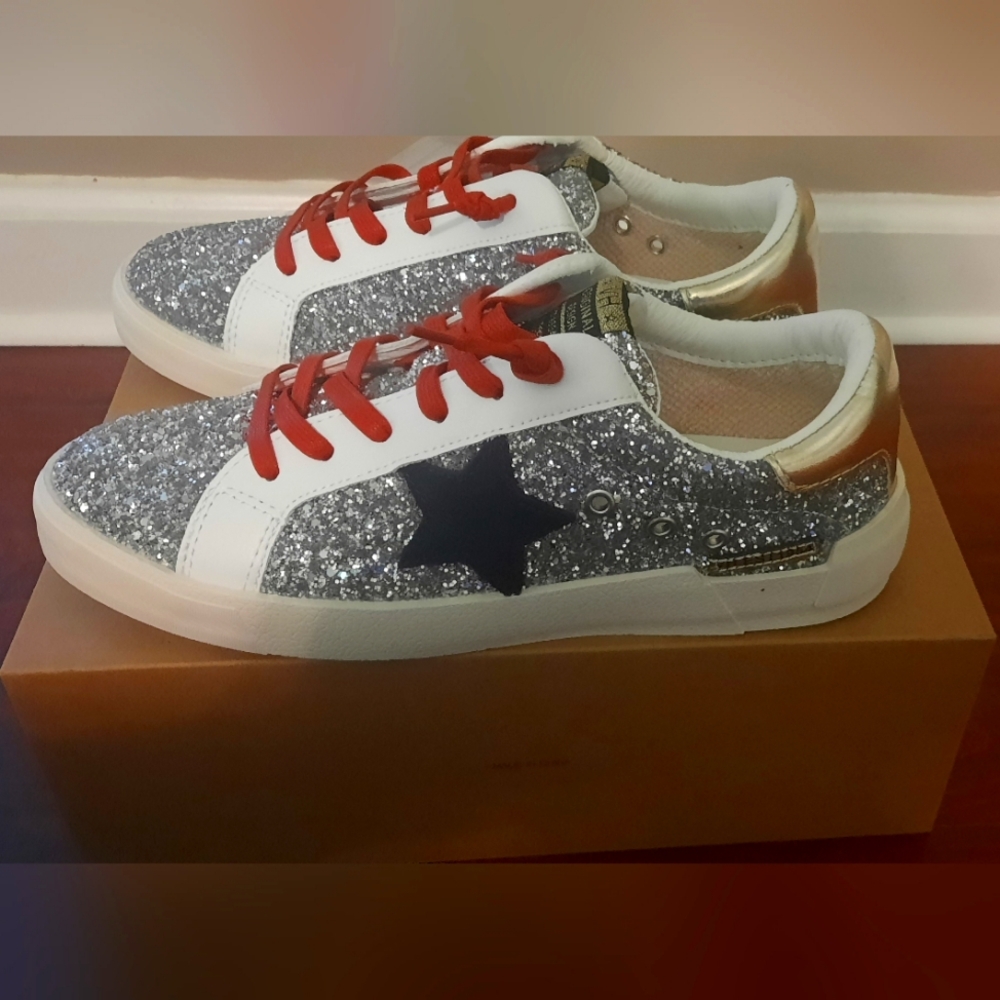 Vintage Havana Silver Glitter Sneakers with Red Laces